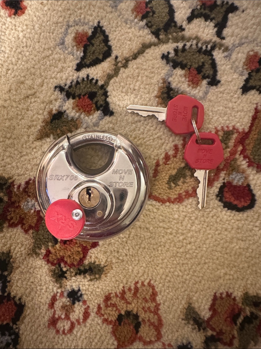 Stainless Steel Disc Lock with Red Key Caps -